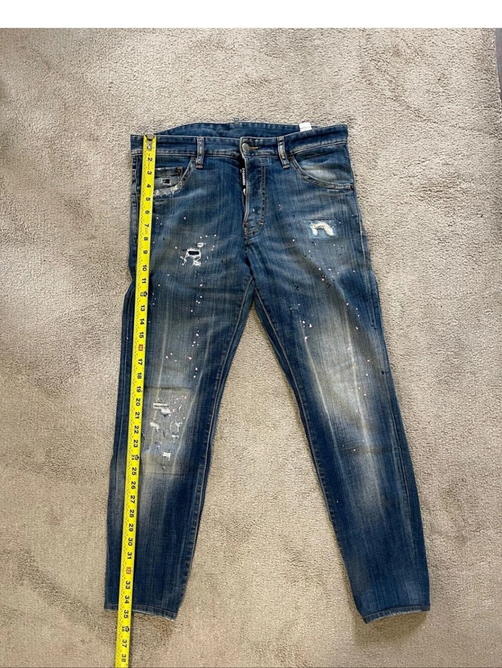 Dsquared2 Slim Stretch Jeans Men’s SIZE 31 Blue Distressed Paint Splatter Italy